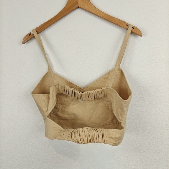 Derek Lam 10 Crosby Linen Gianna Wrap Bustier Tan Crop Top Size 8 Women's - Picture 13 of 15